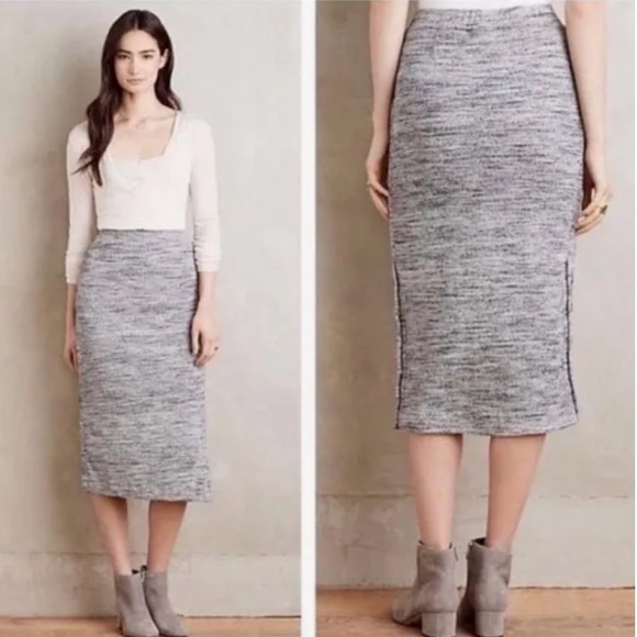 Anthropologie Maeve Gray Marled Knit Button Accent Midi Skirt Small - Picture 1 of 5